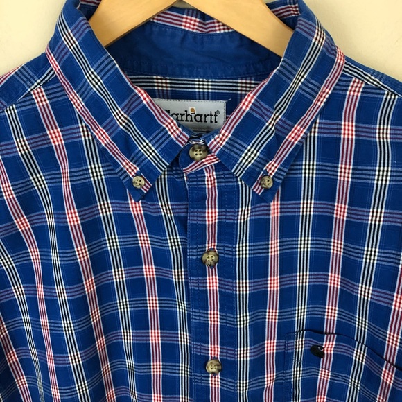 Carhartt Shirt Mens L Blue Plaid Button Down Collared Casual Long Sleeve… - Picture 4 of 7